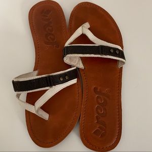 Reef Leather Sandals Sz.9 White & Brown Flip Flop